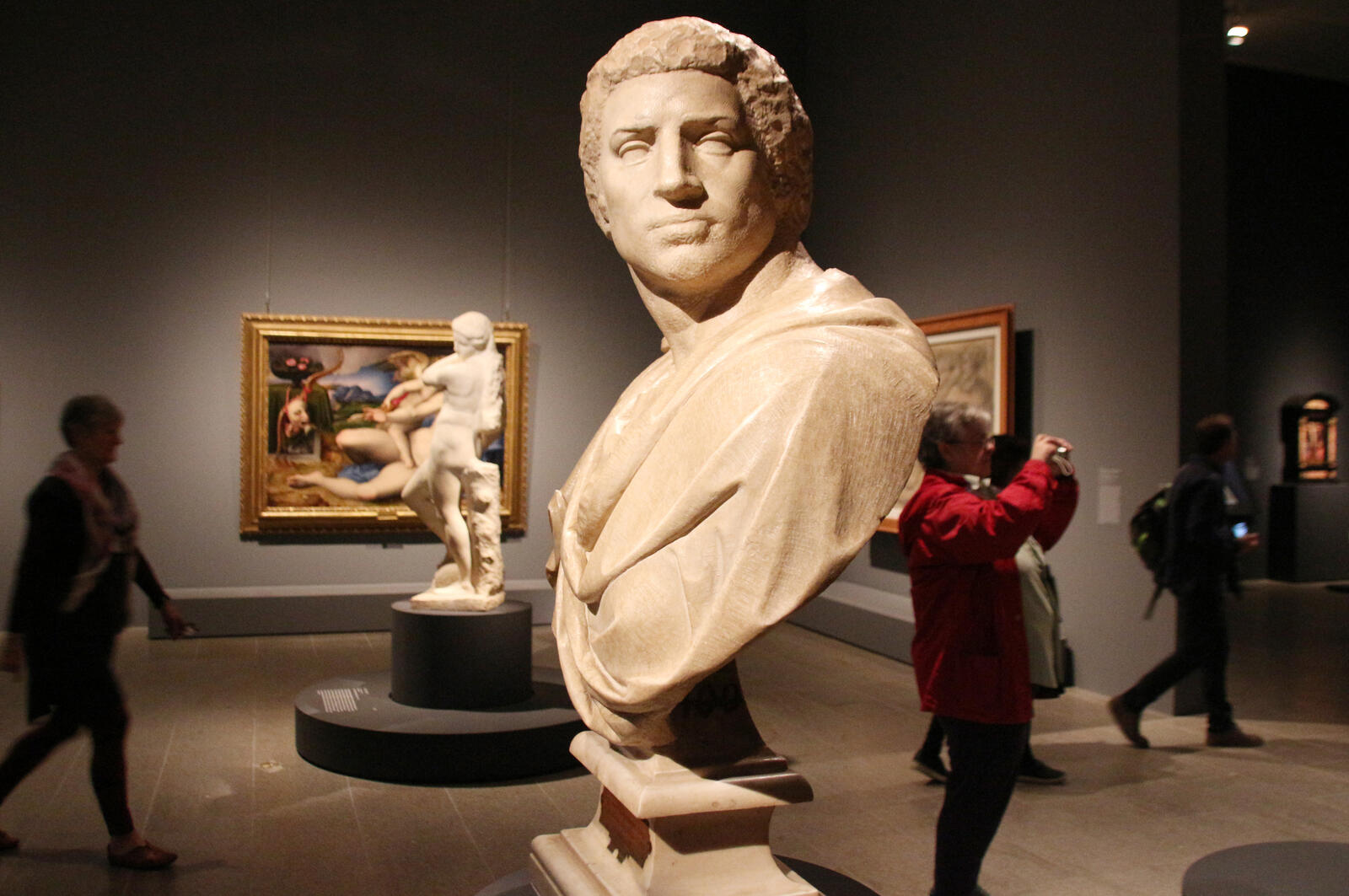Sculptures and paintings by Michelangelo in a Met gallery